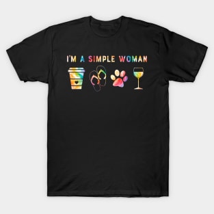 I'm a Simple Woman Coffee Slippers Animals Wine T-Shirt